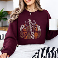 Pumpkin Season Bow Sweatshirt, Retro Fall Pumpkin Graphic, Cute Thanksgiving Autumn Outfit Gift for Women