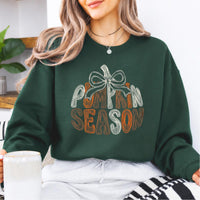 Pumpkin Season Bow Sweatshirt, Retro Fall Pumpkin Graphic, Cute Thanksgiving Autumn Outfit Gift for Women