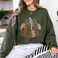 Pumpkin Season Bow Sweatshirt, Retro Fall Pumpkin Graphic, Cute Thanksgiving Autumn Outfit Gift for Women