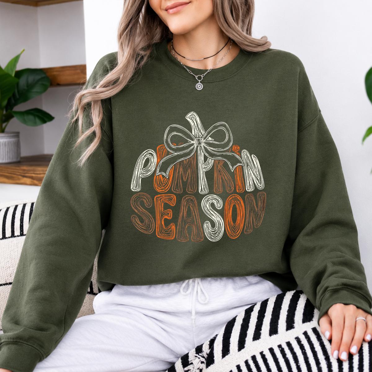 Pumpkin Season Bow Sweatshirt, Retro Fall Pumpkin Graphic, Cute Thanksgiving Autumn Outfit Gift for Women