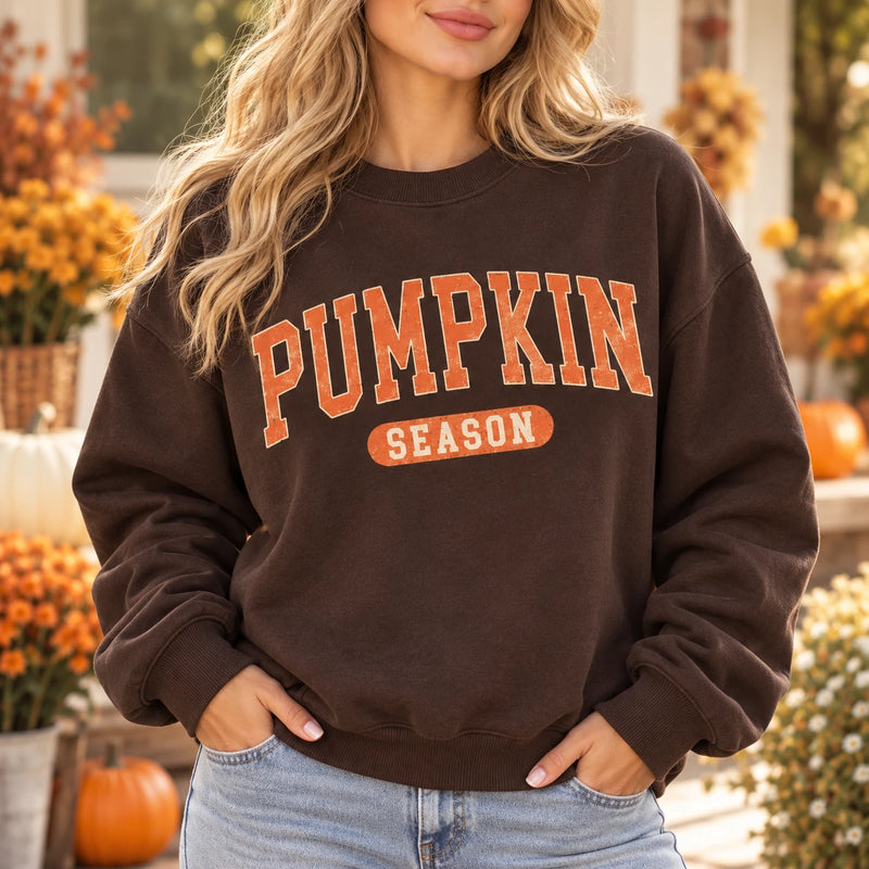 Pumpkin Season Sweatshirt Fall Autumn Women Vintage Varsity Style