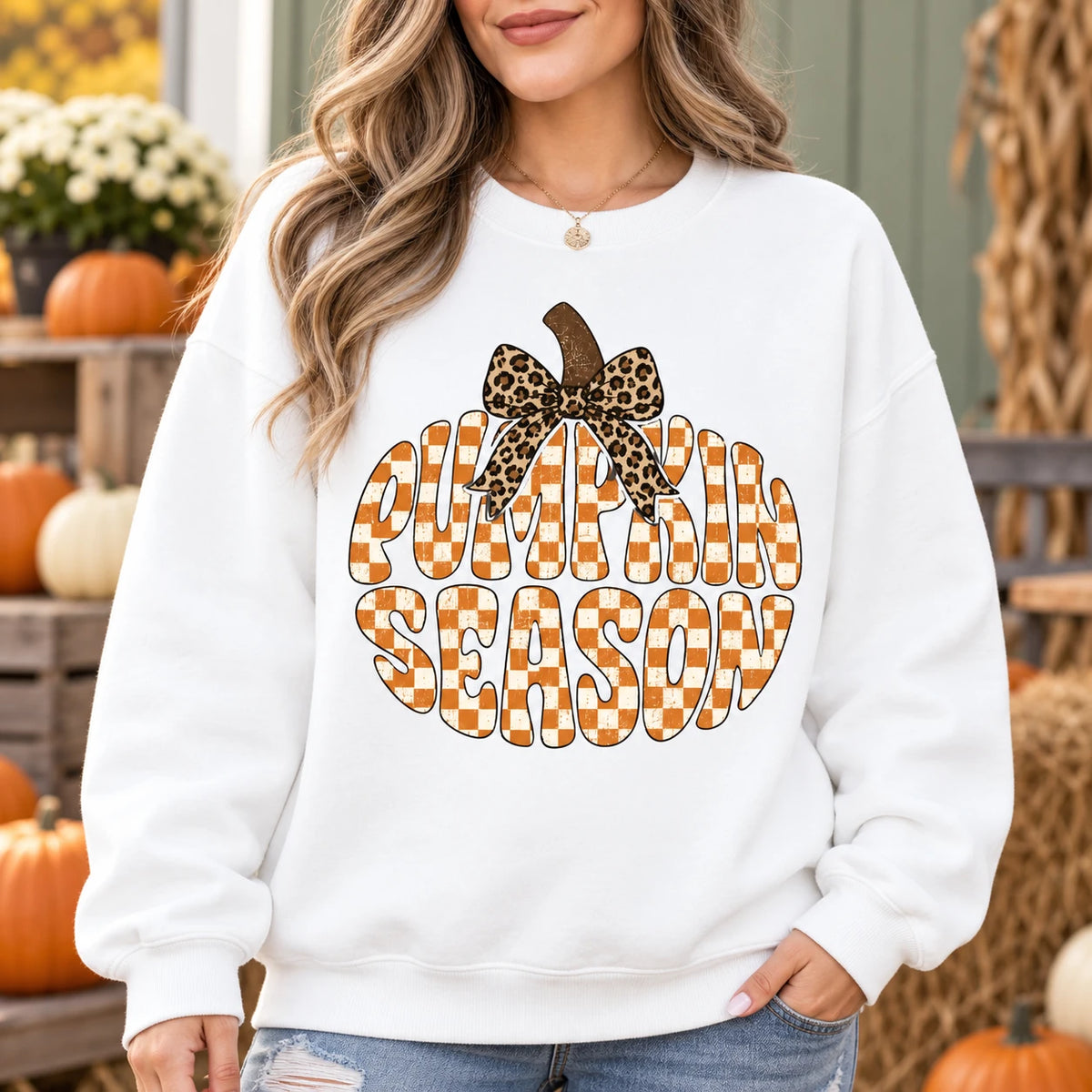 Pumpkin Season Sweatshirt Leopard Bow Fall Graphic Pullover Cute Autumn Thanksgiving Crewneck for Women