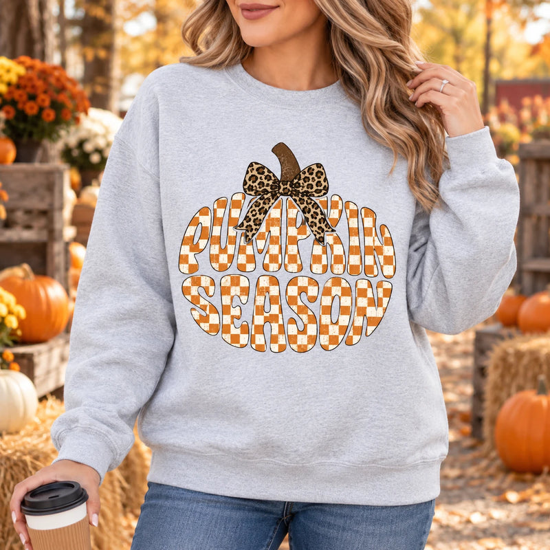 Pumpkin Season Sweatshirt Leopard Bow Fall Graphic Pullover Cute Autumn Thanksgiving Crewneck for Women