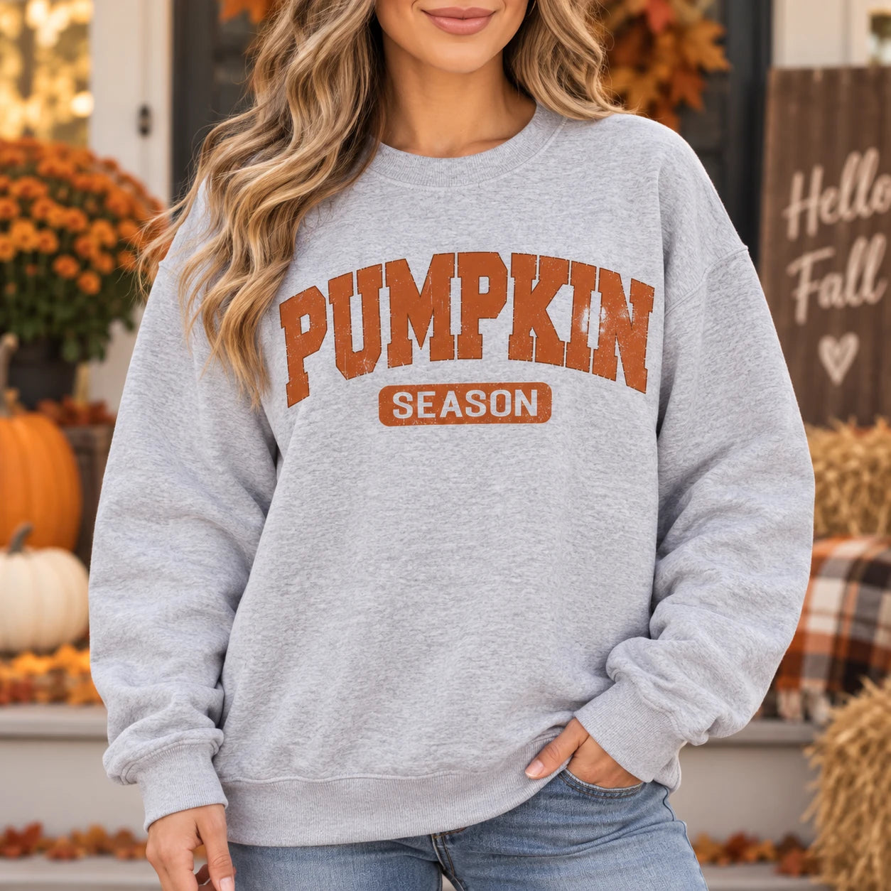 Pumpkin Season Sweatshirt, Vintage Varsity Fall Design