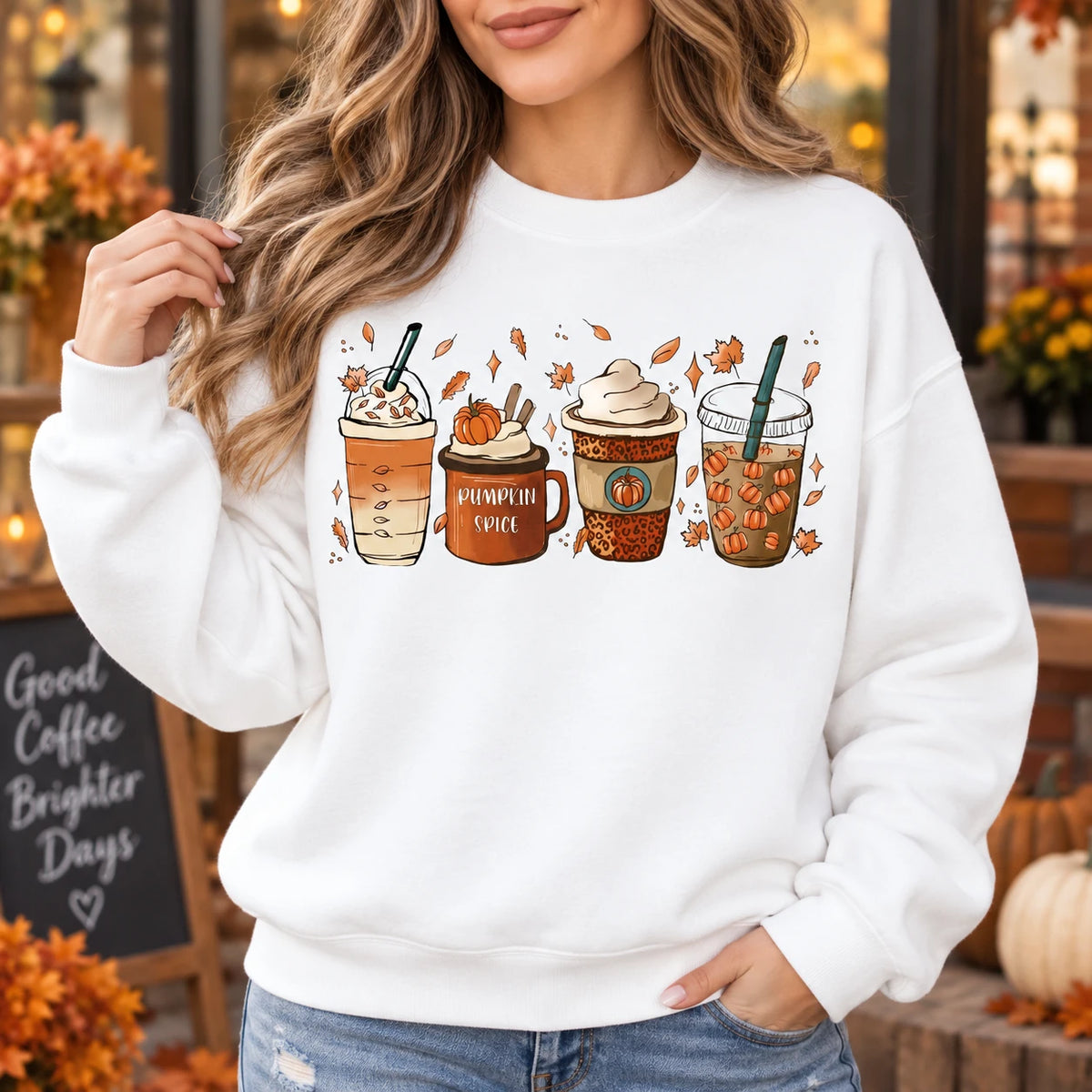 Pumpkin Spice Coffee Lover Fall Drinks Graphic Tee and Sweatshirt for Women