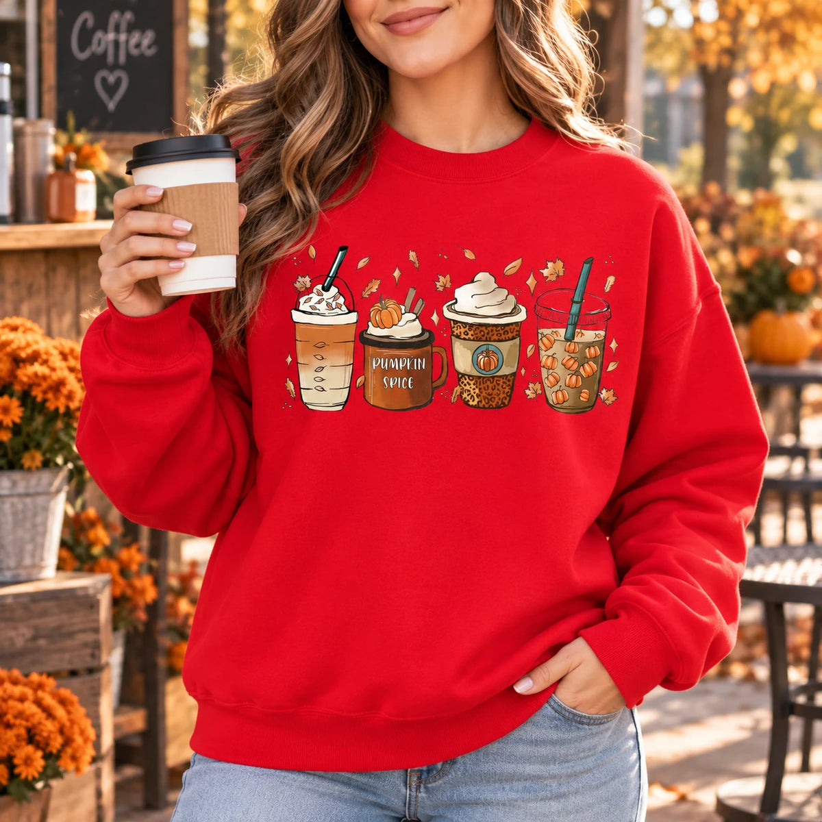 Pumpkin Spice Coffee Lover Fall Drinks Graphic Tee and Sweatshirt for Women