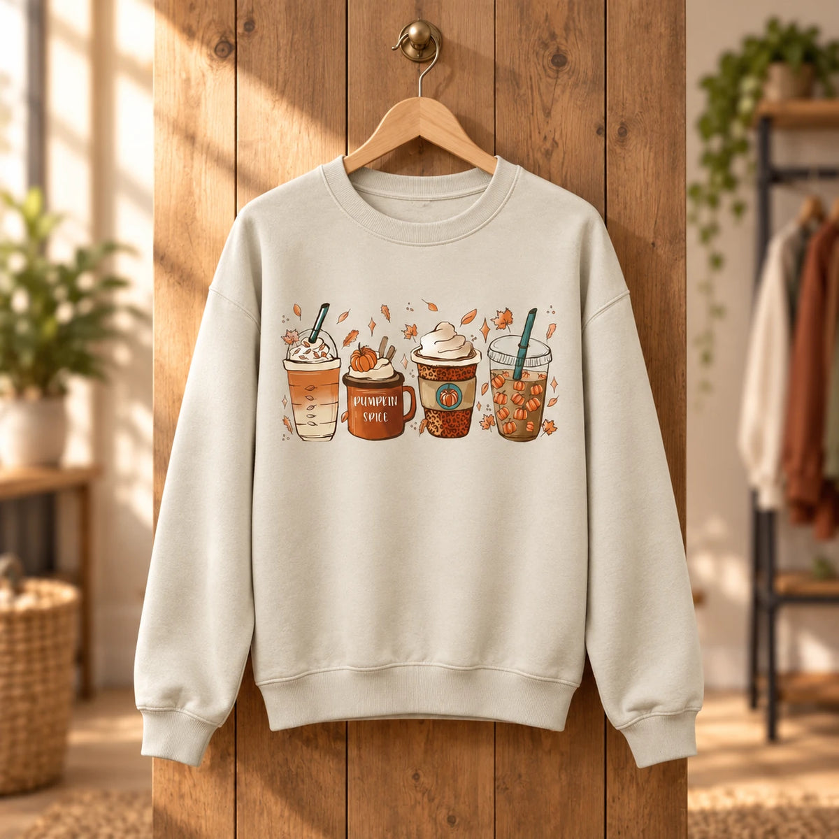 Pumpkin Spice Coffee Lover Fall Drinks Graphic Tee and Sweatshirt for Women