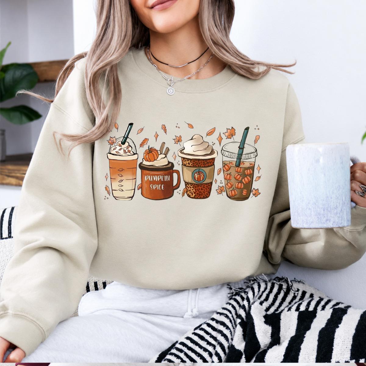 Pumpkin Spice Coffee Lover Pumpkin Spice Drinks Sweatshirt and T-Shirt Fall Coffee Lover Women Cute Hand Drawn
