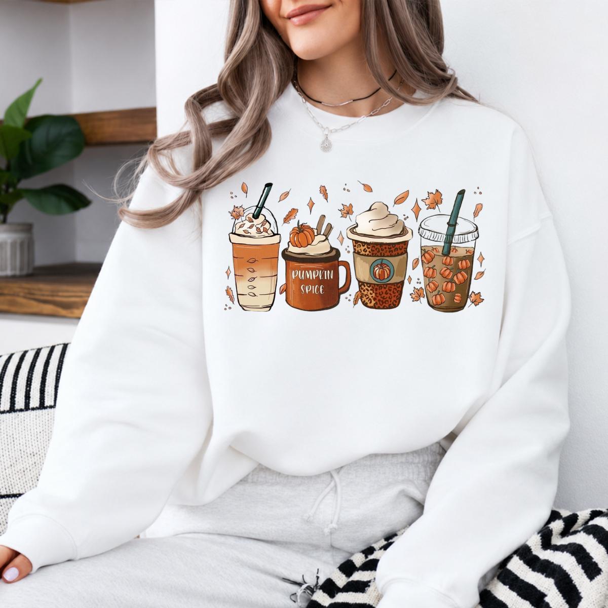 Pumpkin Spice Coffee Lover Pumpkin Spice Drinks Sweatshirt and T-Shirt Fall Coffee Lover Women Cute Hand Drawn