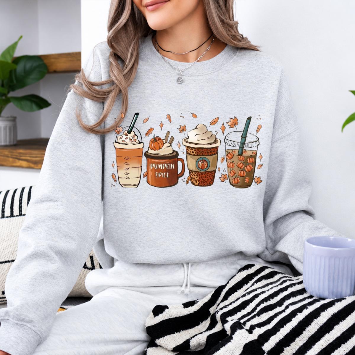 Pumpkin Spice Coffee Lover Pumpkin Spice Drinks Sweatshirt and T-Shirt Fall Coffee Lover Women Cute Hand Drawn