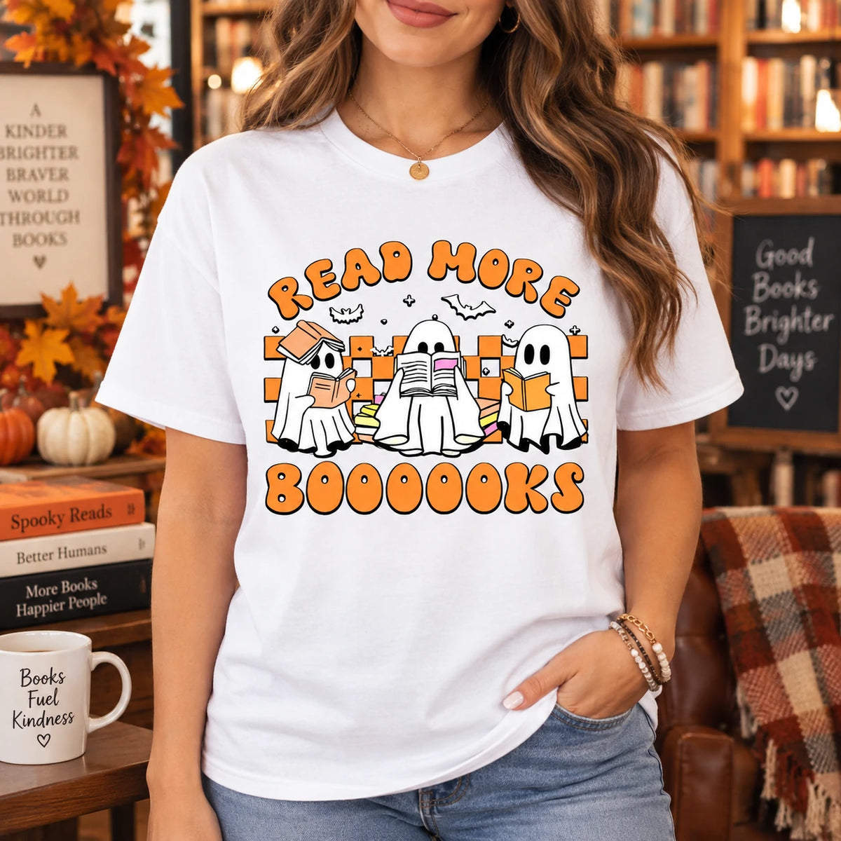 Read More Booooooks Shirt Cute Ghost Book Lover Graphic Sweatshirt Retro Halloween Fall Reading Apparel