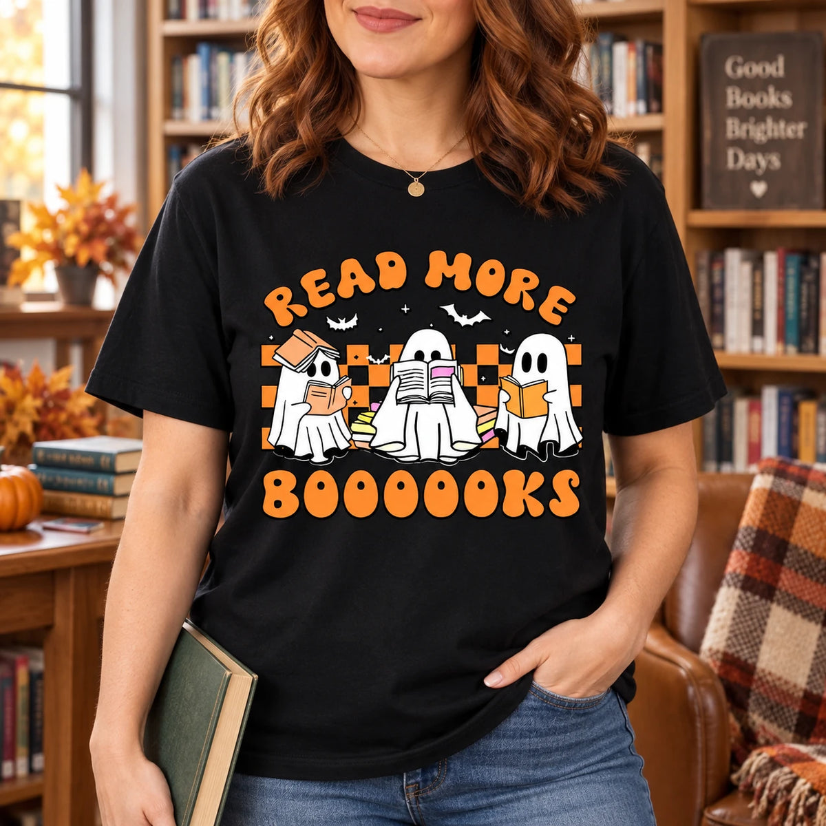 Read More Booooooks Shirt Cute Ghost Book Lover Graphic Sweatshirt Retro Halloween Fall Reading Apparel