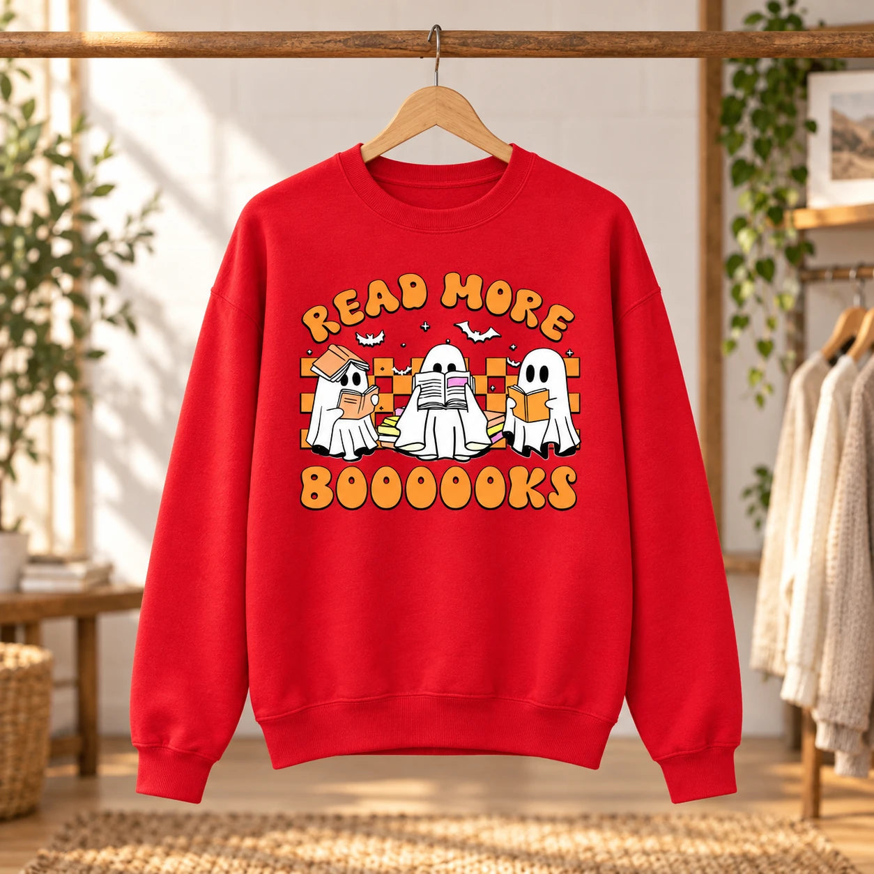 Read More Booooooks Shirt Cute Ghost Book Lover Graphic Sweatshirt Retro Halloween Fall Reading Apparel