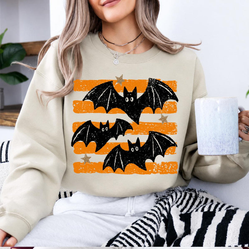 Retro Bat Halloween Flying Bats Sweatshirt and T-Shirt Spooky Season Unisex Vintage Distressed