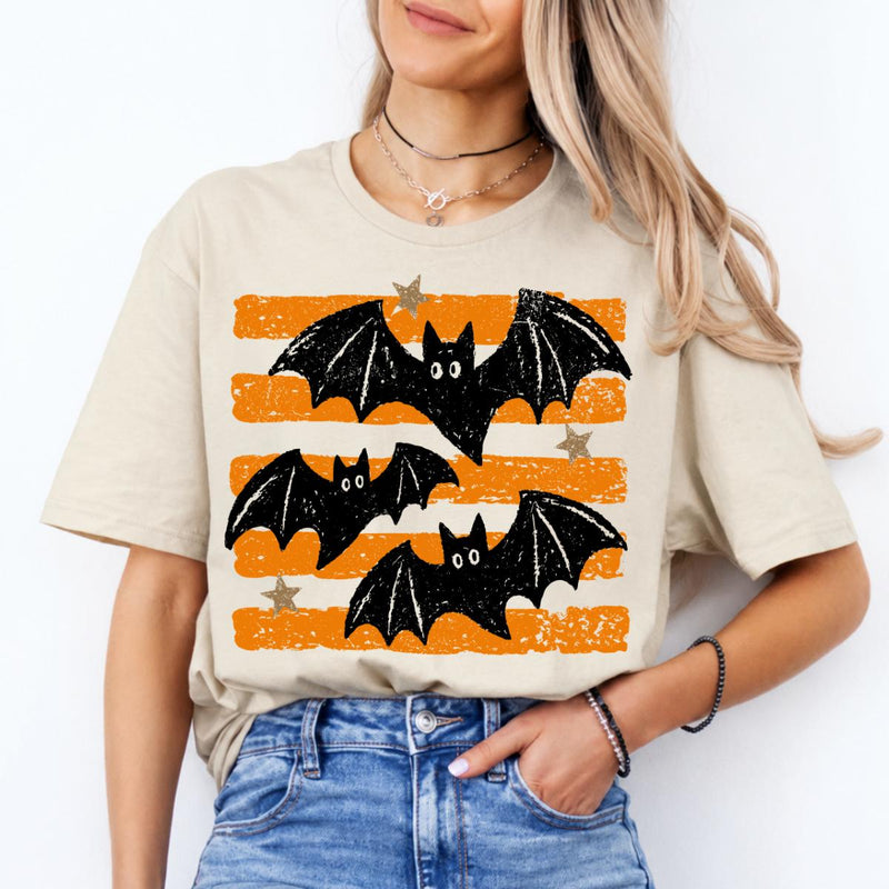 Retro Bat Halloween Flying Bats Sweatshirt and T-Shirt Spooky Season Unisex Vintage Distressed