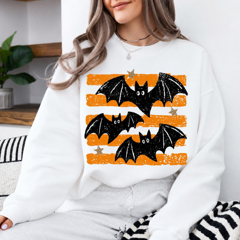 Retro Bat Halloween Flying Bats Sweatshirt and T-Shirt Spooky Season Unisex Vintage Distressed
