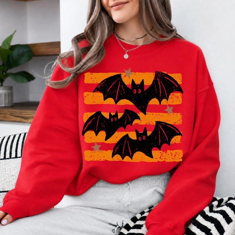 Retro Bat Halloween Flying Bats Sweatshirt and T-Shirt Spooky Season Unisex Vintage Distressed