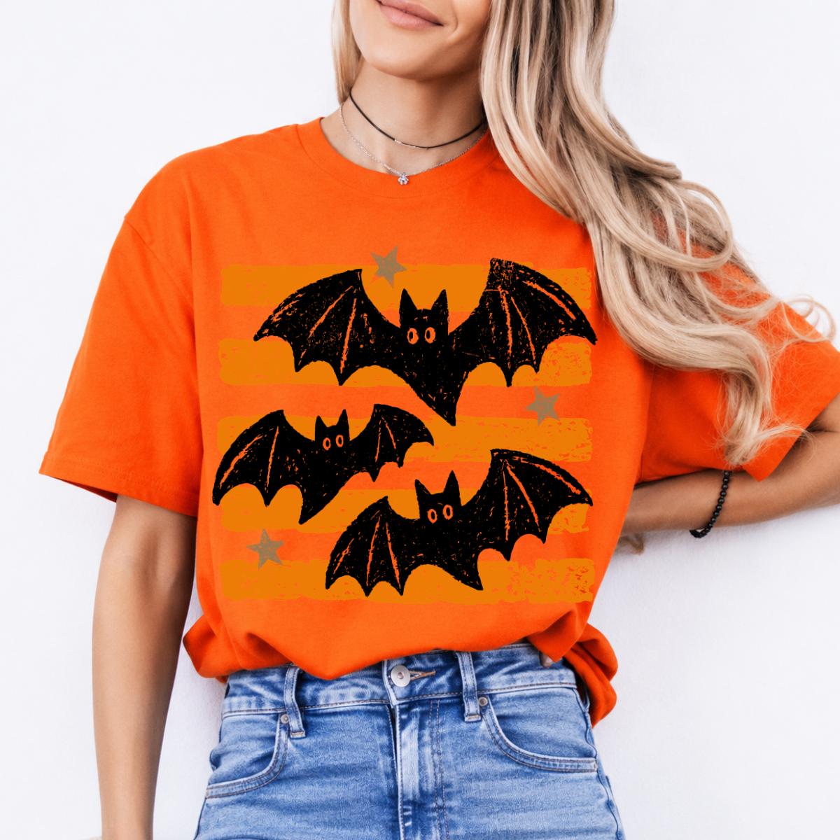 Retro Bat Halloween Flying Bats Sweatshirt and T-Shirt Spooky Season Unisex Vintage Distressed