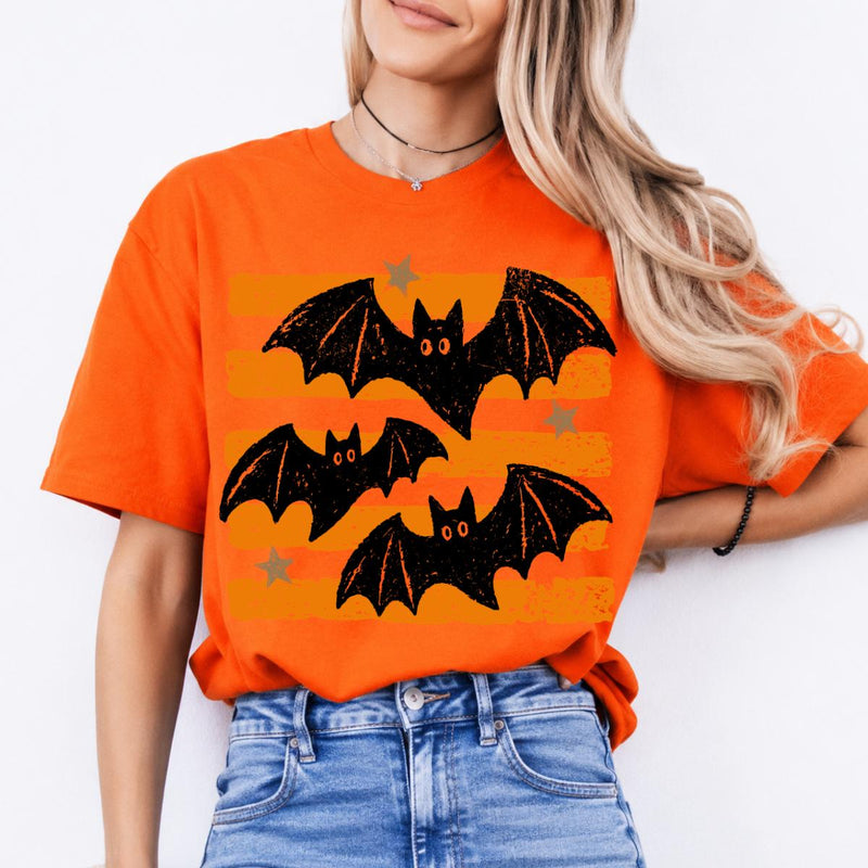 Retro Bat Halloween Flying Bats Sweatshirt and T-Shirt Spooky Season Unisex Vintage Distressed