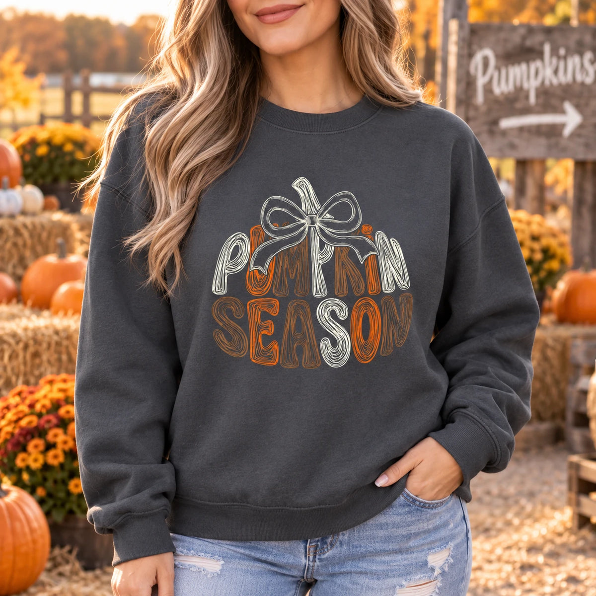 Retro Pumpkin Season Bow Sweatshirt Vintage Autumn Harvest Graphic Crewneck Cute Thanksgiving Outfit for Women