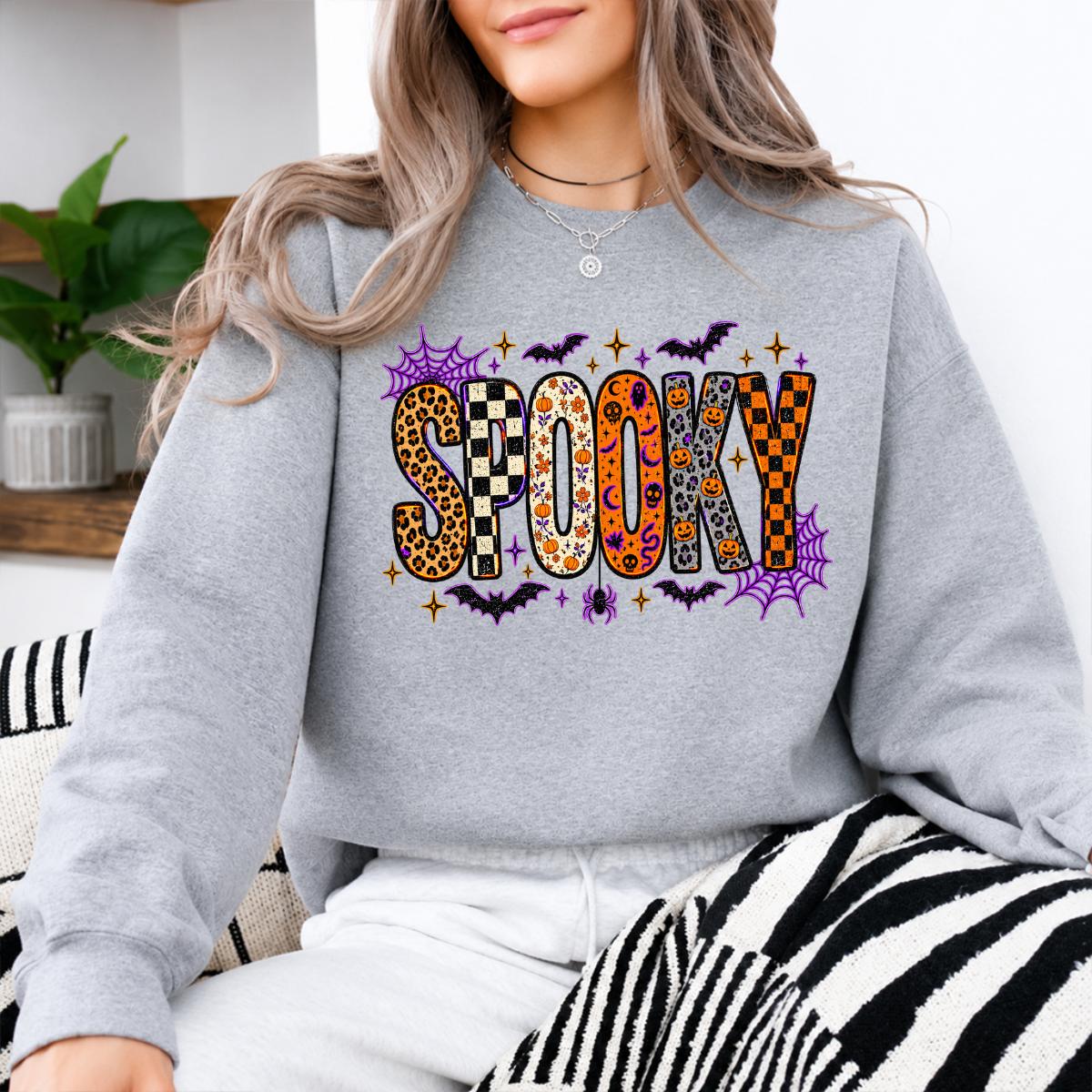 Retro Spooky Season Sweatshirt, Cute Leopard Plaid Pumpkin, Fall Halloween Graphic Gift for Women