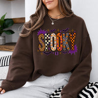 Retro Spooky Season Sweatshirt, Cute Leopard Plaid Pumpkin, Fall Halloween Graphic Gift for Women