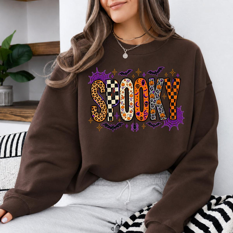Retro Spooky Season Sweatshirt, Cute Leopard Plaid Pumpkin, Fall Halloween Graphic Gift for Women