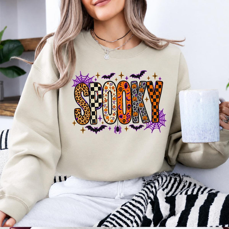 Retro Spooky Season Sweatshirt, Cute Leopard Plaid Pumpkin, Fall Halloween Graphic Gift for Women