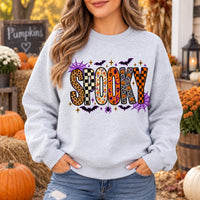 Retro Spooky Season Sweatshirt, Cute Leopard Plaid Pumpkin, Fall Halloween Graphic Gift for Women