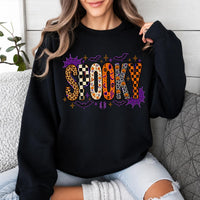 Retro Spooky Season Sweatshirt, Cute Leopard Plaid Pumpkin, Fall Halloween Graphic Gift for Women