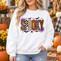 Retro Spooky Season Sweatshirt, Cute Leopard Plaid Pumpkin, Fall Halloween Graphic Gift for Women