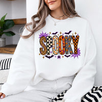 Retro Spooky Season Sweatshirt, Cute Leopard Plaid Pumpkin, Fall Halloween Graphic Gift for Women
