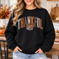 Retro Thankful Pumpkin Bow Sweatshirt, Fall Harvest Graphic Crewneck Pullover, Cozy Thanksgiving Outfit & Gift for Women