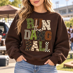 Run The Dang Ball Football Game Day Sweatshirt Vintage Patchwork Sports for Men Women