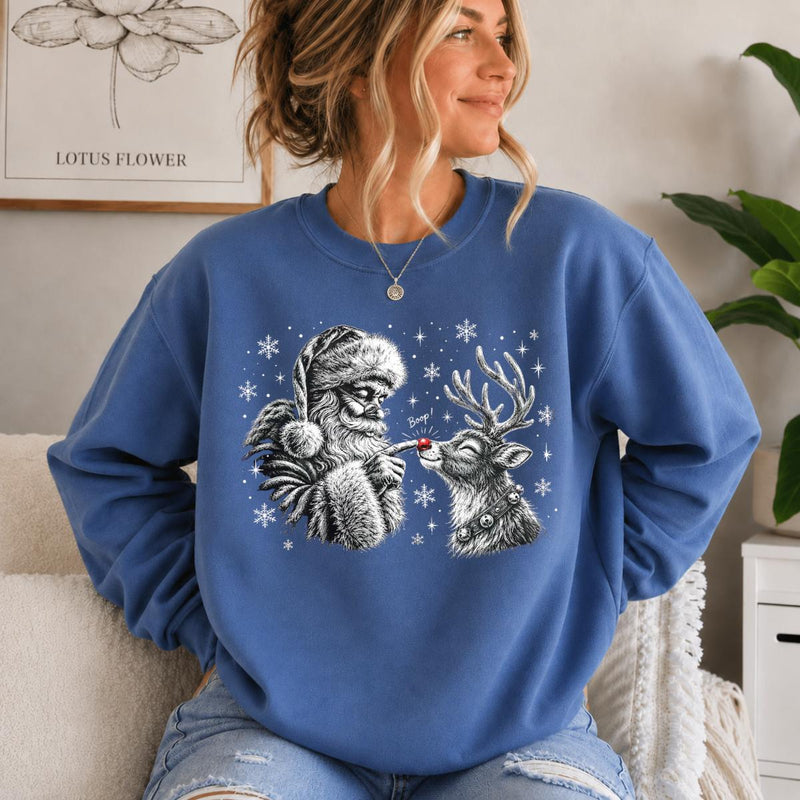 Santa Reindeer Sweatshirt, Boop Nose Design, Christmas Holiday Women, Vintage Cute Graphic