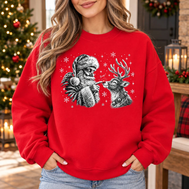 Santa Reindeer Sweatshirt, Vintage Boop Nose Christmas Graphic For Women
