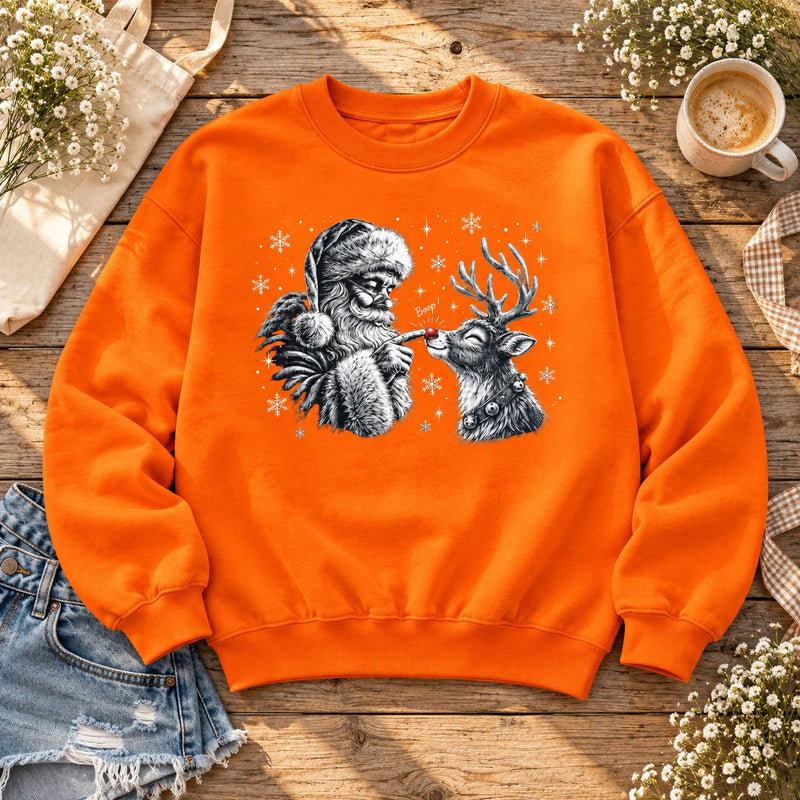 Santa Reindeer Sweatshirt, Vintage Boop Nose Christmas Graphic For Women
