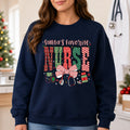 Santa's Favorite Nurse Christmas Nurse Sweatshirt Cute Holiday Bow Design