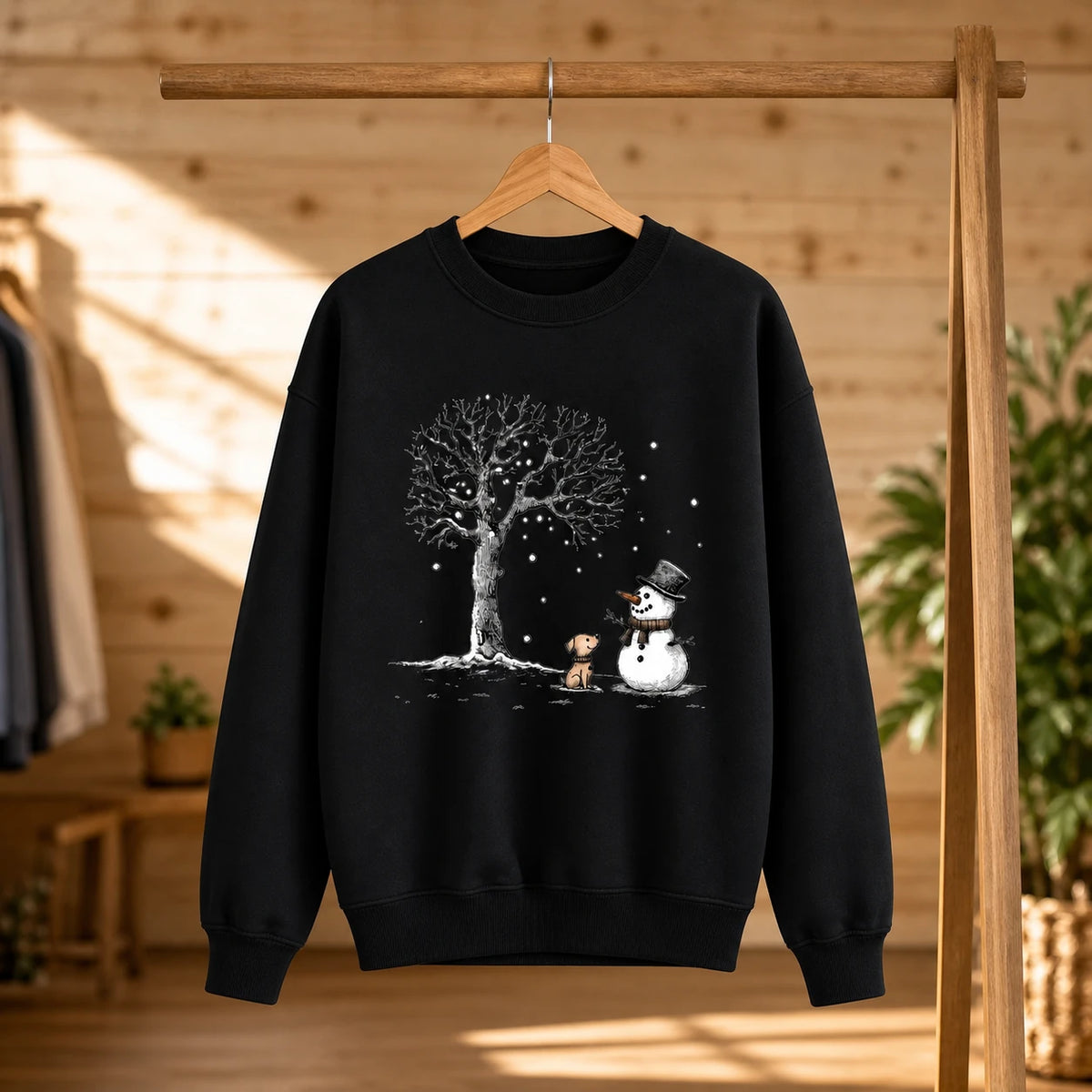 Snowman Dog Sweatshirt, Christmas Winter Dog Lover Gift, Cute Sketch Style for Women
