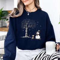 Snowman Dog Sweatshirt, Winter Friends Design, Christmas Dog Lover, Women, Cute Sketch Style