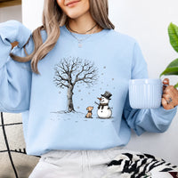 Snowman Dog Sweatshirt, Winter Friends Design, Christmas Dog Lover, Women, Cute Sketch Style