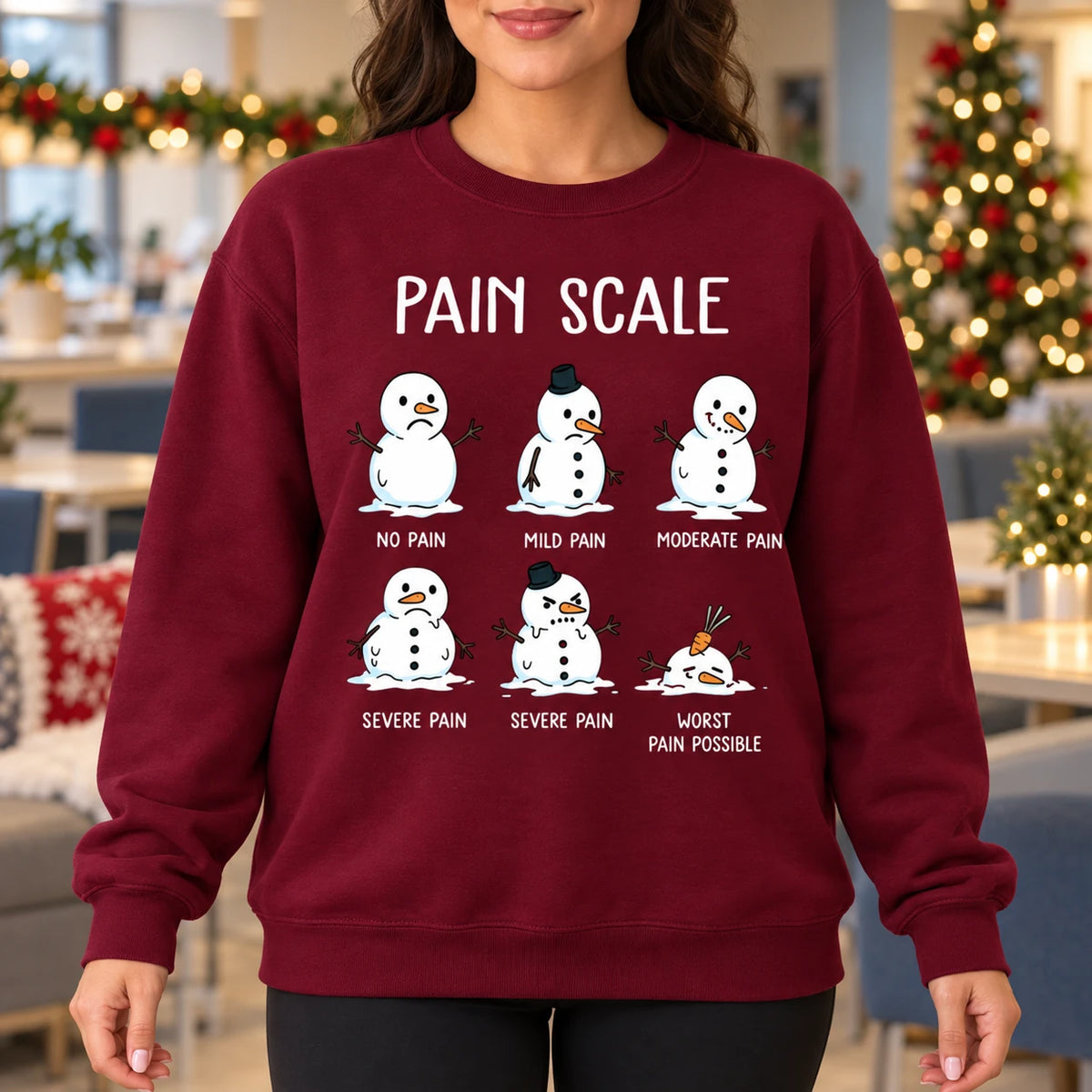Snowman Pain Scale Nurse Christmas Gift Sweatshirt, Cute Medical Humor for Holiday Shifts