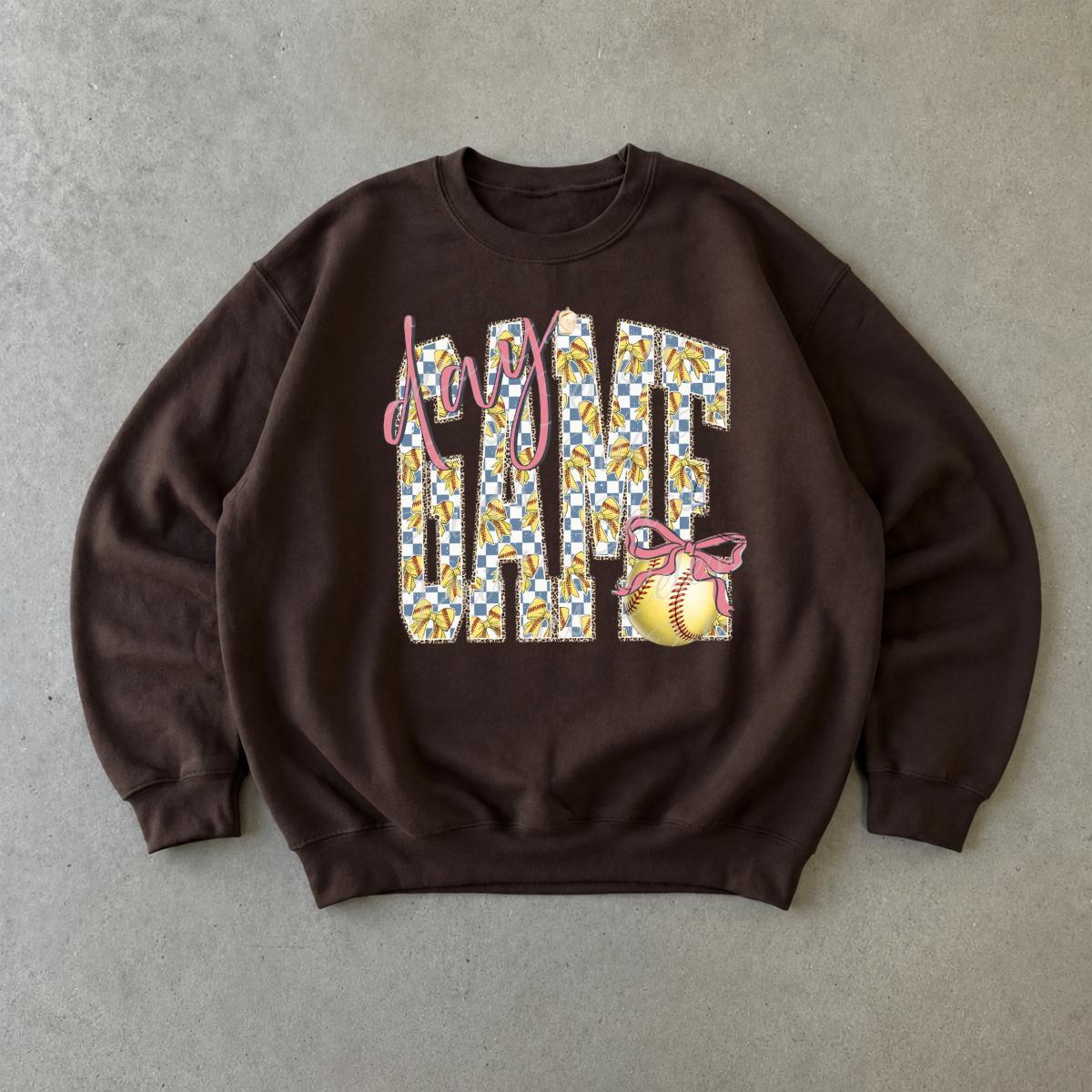 Softball Mom Sweatshirt Day Game Play Ball Sports Season Women Cute Coquette Bow Design