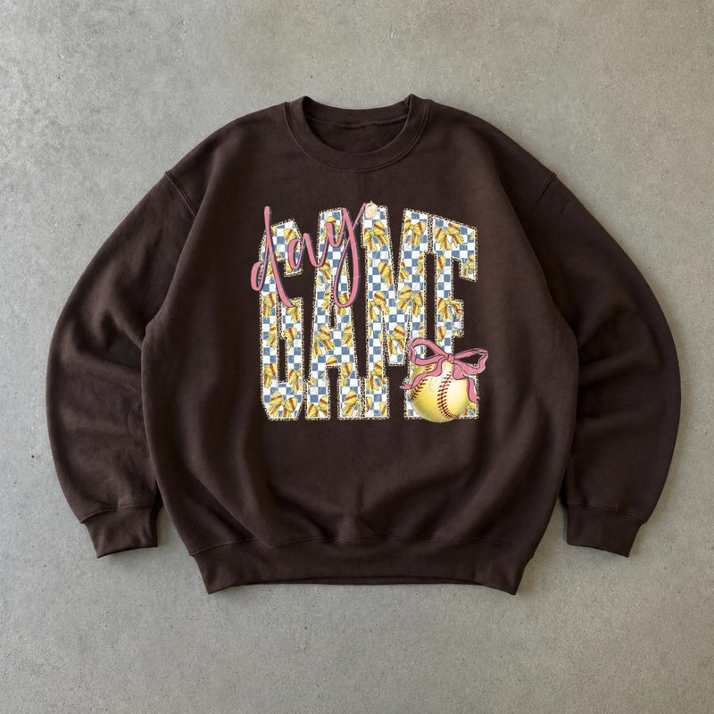 Softball Mom Sweatshirt Day Game Play Ball Sports Season Women Cute Coquette Bow Design