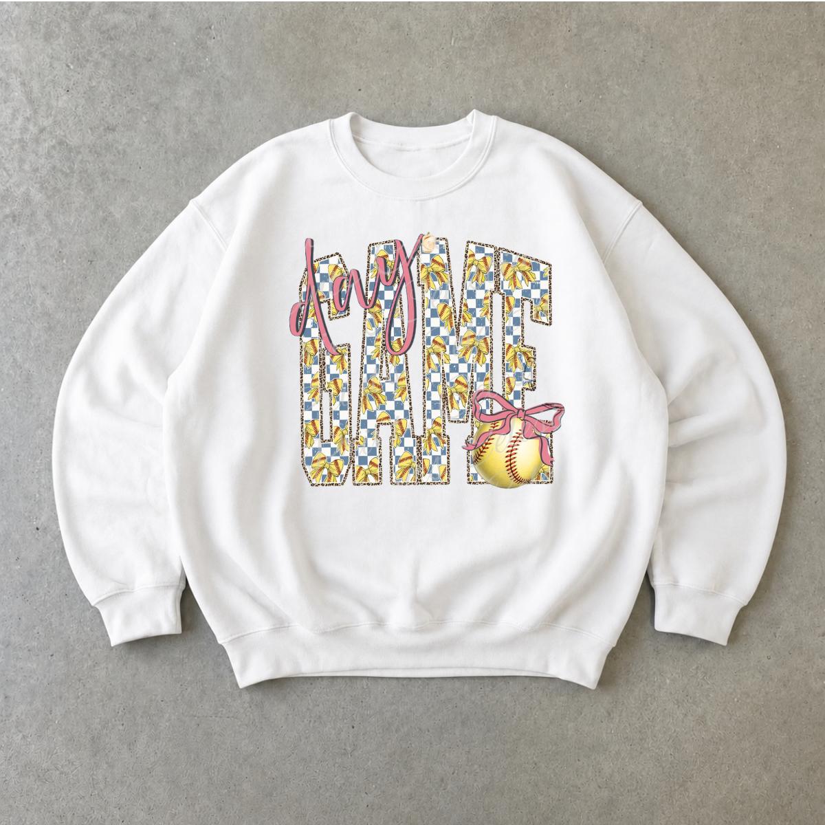 Softball Mom Sweatshirt Day Game Play Ball Sports Season Women Cute Coquette Bow Design