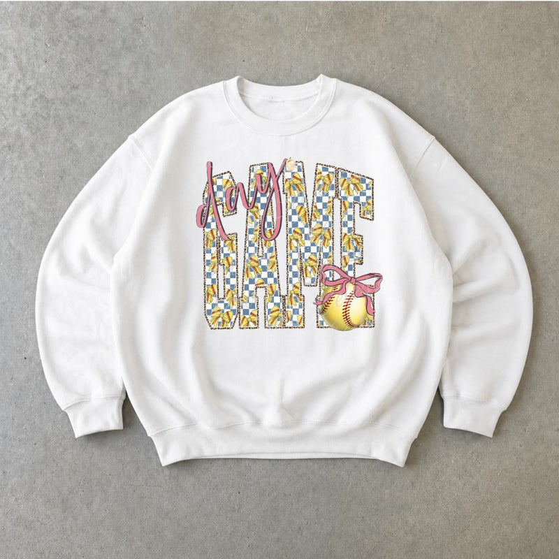 Softball Mom Sweatshirt Day Game Play Ball Sports Season Women Cute Coquette Bow Design