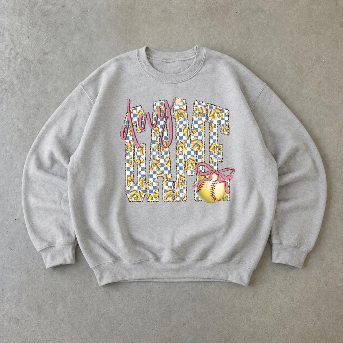 Softball Mom Sweatshirt Day Game Play Ball Sports Season Women Cute Coquette Bow Design