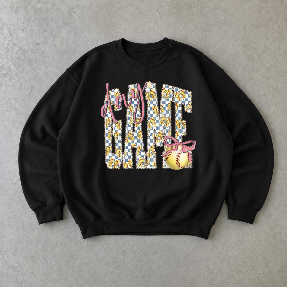 Softball Mom Sweatshirt Day Game Play Ball Sports Season Women Cute Coquette Bow Design