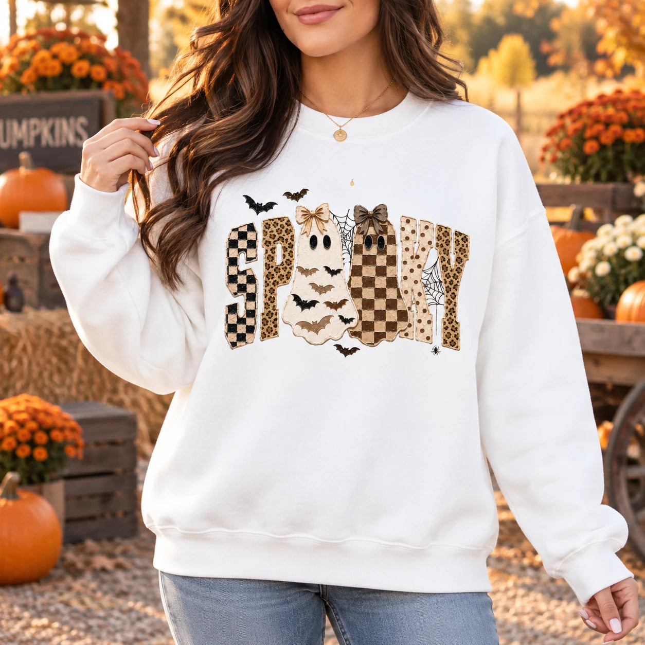Spooky Ghost Sweatshirt, Retro Coquette Halloween Graphic, Cute Fall Season Women Gift