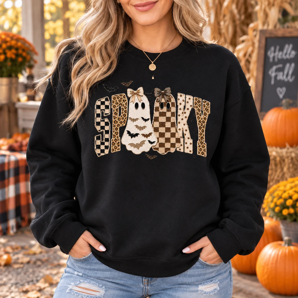 Spooky Ghost Sweatshirt, Retro Coquette Halloween Graphic, Cute Fall Season Women Gift